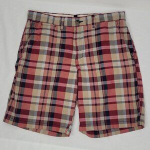 Tommy Hilfiger Flat Front Shorts Tan & Red Plaid Size 35